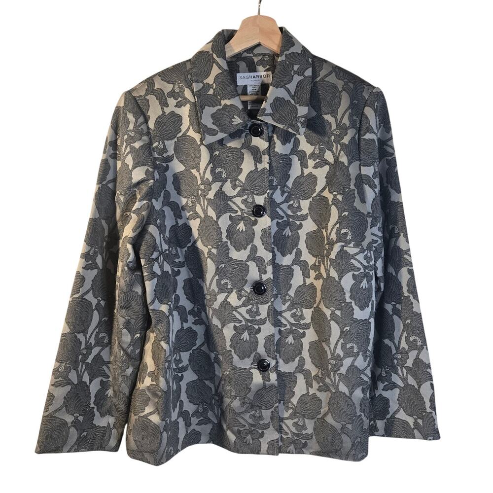 NWT Sag Harbor 16W Chic Gray Neutral Floral Blazer/Jacket [0151]